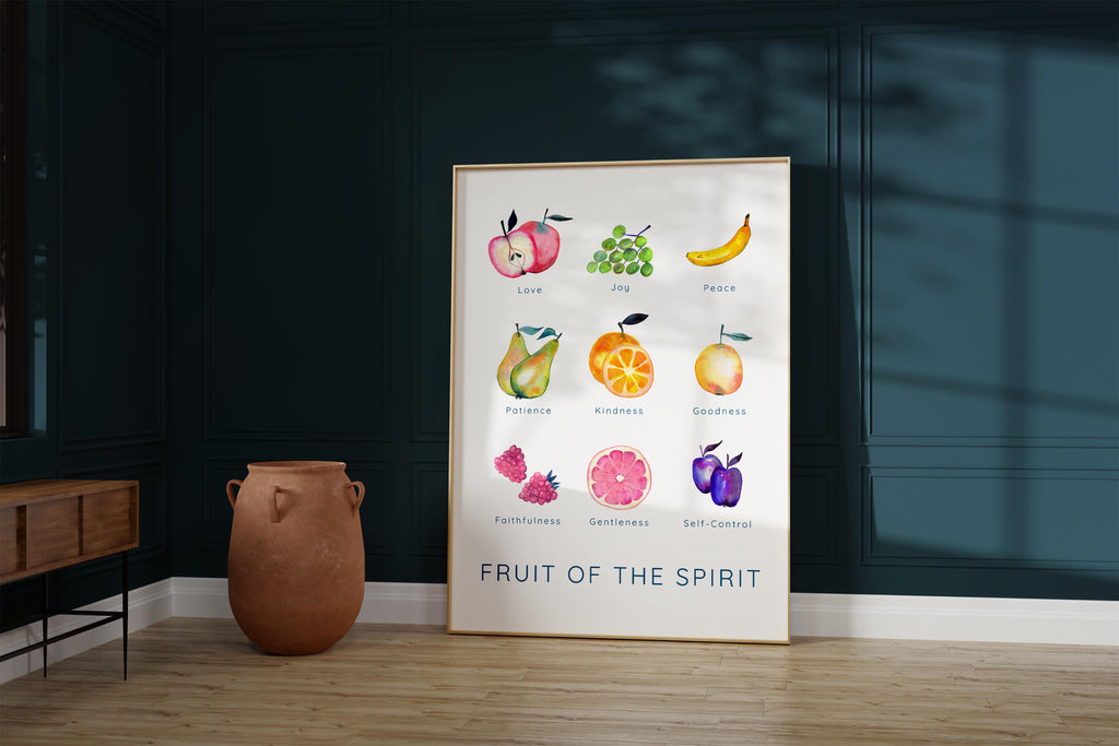 Inspirational Watercolor Fruit Prints, Galatians 5:22-23 Scripture Art Decor, Fruit of the Spirit Wall Art for Home