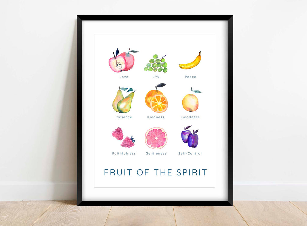 Fruit of the Spirit Wall Art, Modern Christian Poster, Faith Gift, Watercolor Fruits of Faith, Love, and Joy Print