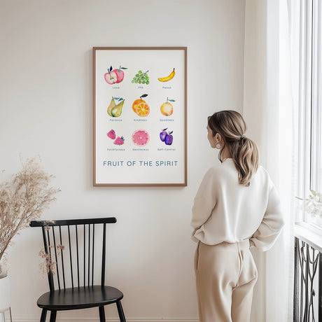 Galatians 5:22-23 Bible Verse Print with watercolor fruit, perfect Christian wall art