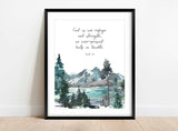 Psalm 46 1 Picture, God is Our Refuge Wall Art Print Christian Decor, Christian gift with Bible verse for home, forest scripture art