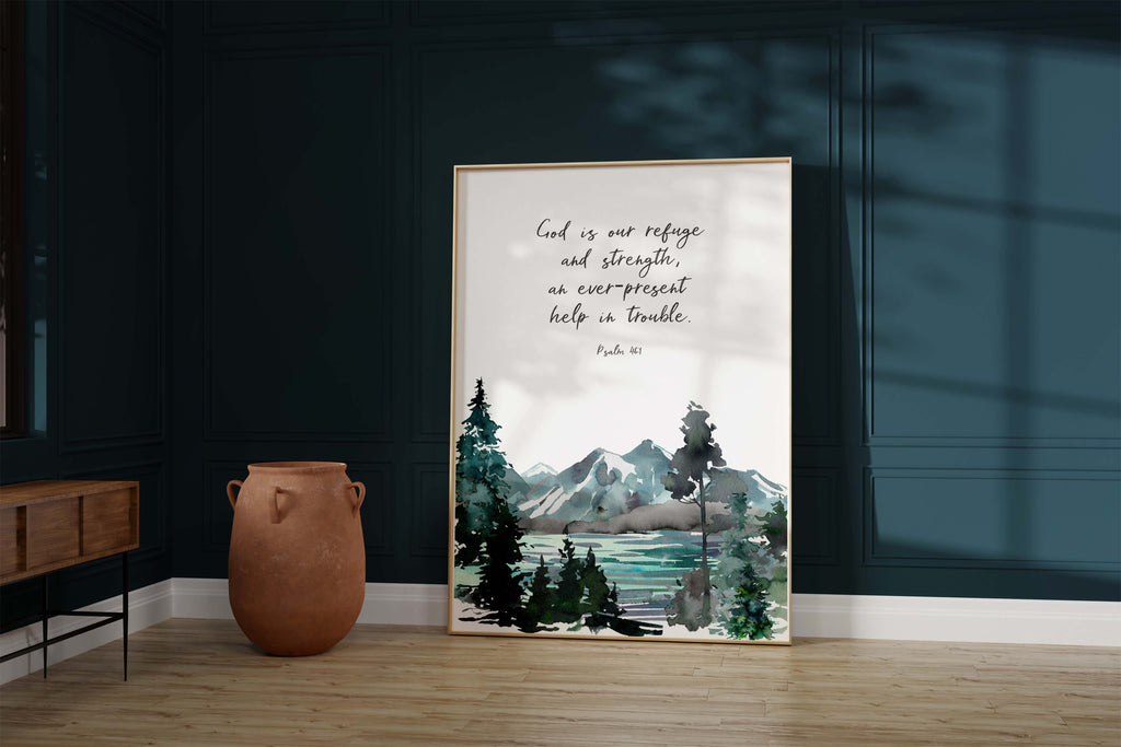 Ever-present help in trouble Christian gift, Bible verse art for serene bedroom ambiance, Christian prints for peaceful living spaces