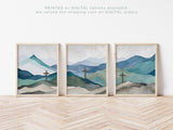 Isaiah 53:5 watercolor hill prints, John 14:6 mountain scene wall decor, Faith-themed watercolor triptych set