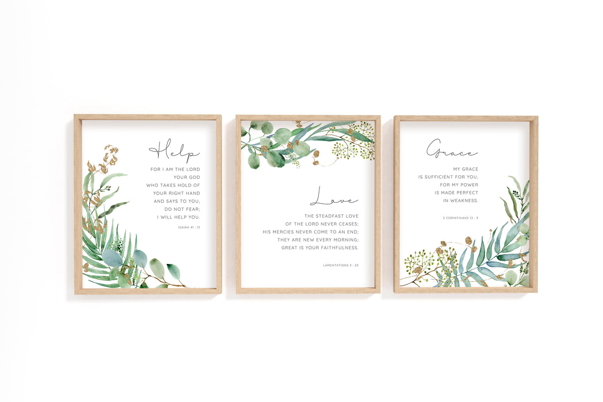 Lamentations 3:23 verse print with botanical background, Inspirational Bible verse prints with nature illustrations