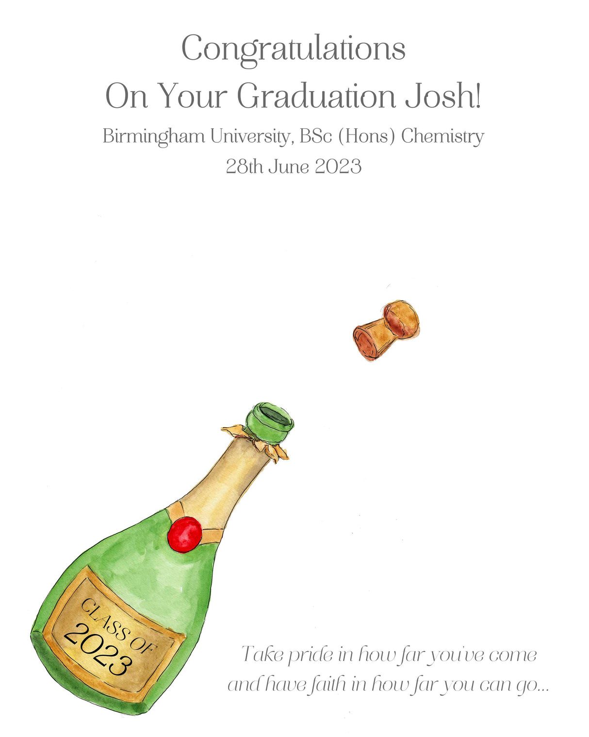 Personalized graduation fingerprint keepsake with champagne bottle design, Unique graduation party print