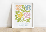 Faith-inspired artwork featuring Matthew 6:30 passage, Colorful Matisse design Bible verse print for home decor