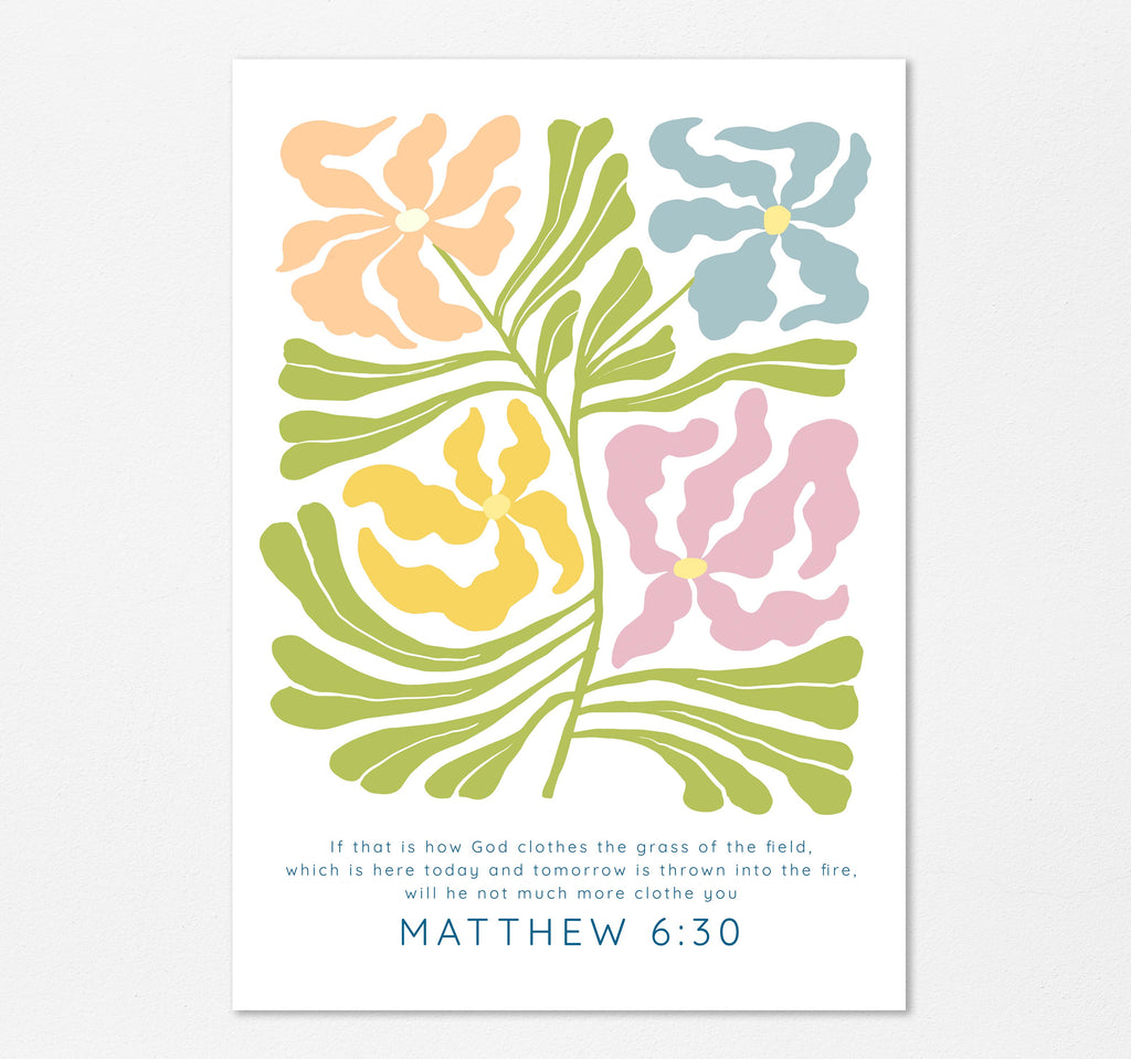 Artistic floral Christian wall decor with meaningful verse, Matisse design Bible verse print for spiritual spaces