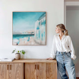 Coastal decor print HarbourLight with abstract turquoise and white brushstrokes