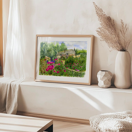 Thomas Hardy house flower garden wall print. Soft English floral country house wall art print.