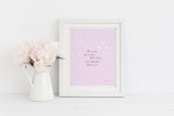 Christian wall art in pink and white with Psalm 147 verse, Starry sky Bible verse art print for bedroom or living room