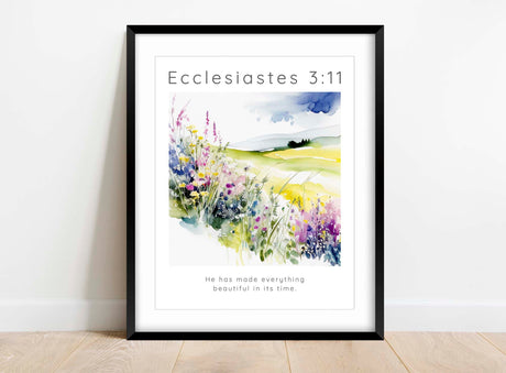 He has made everything beautiful print gift, Inspiring flower meadow Ecclesiastes 3:11 print, Ecclesiastes 3:11 verse