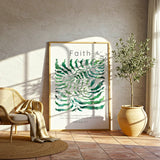 Hebrews 11:1 - Faith Christian artwork with soft watercolour vines and leaves winding gently across the page.