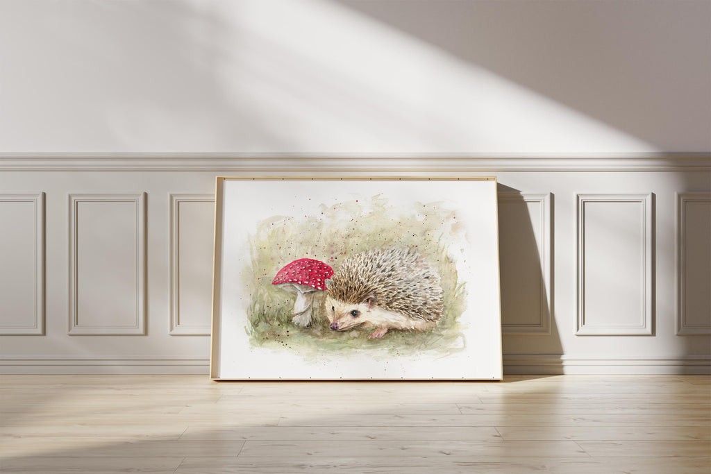 Watercolour Hedgehog Print, Hedgehog Painting Woodland Animal Print, Hedgehog Watercolor Print with Forest Scene