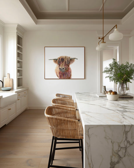 'Wild & Woolly' - Highland cow art print in black frame, rich warm russet tones home decor rustic farm animal canvas by Crafty Cow Design.