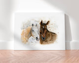 'Horse Friends' - Horses canvas print showing two horses in peaceful companionship — a warm and beautifully expressive countryside print that works in farmhouse and contemporary interiors alike, by Crafty Cow Design.