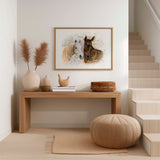 'Horse Friends' - A warm and minimal horse art painting canvas print in creams and rich browns — beautiful countryside prints for anyone who loves horses and the natural world, by Crafty Cow Design.