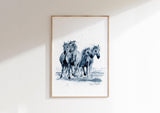 Indigo and white horse painting for wall decor