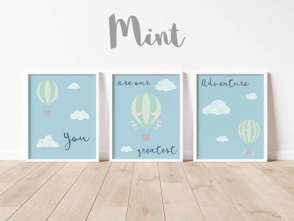Captivating Hot Air Balloon Trio Prints – Celebrate Parenthood's Adventure with 'You Are Our Greatest Adventure' Quote