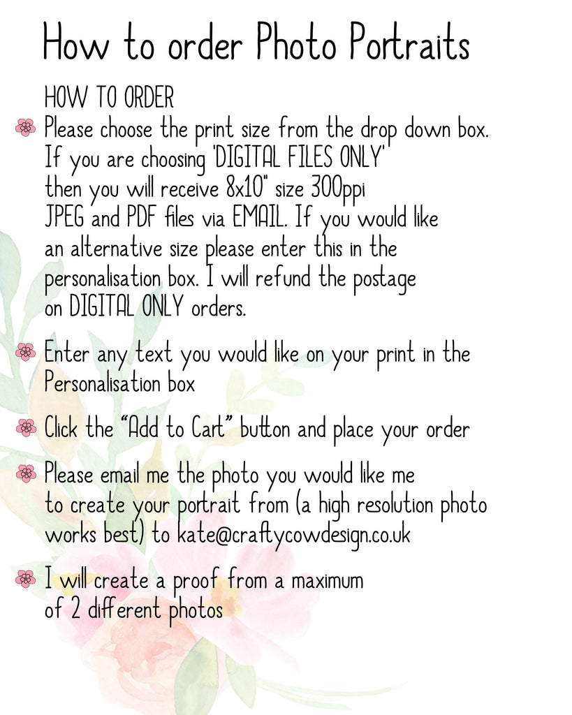 Crafty Cow Design Portrait Prints - How to Order