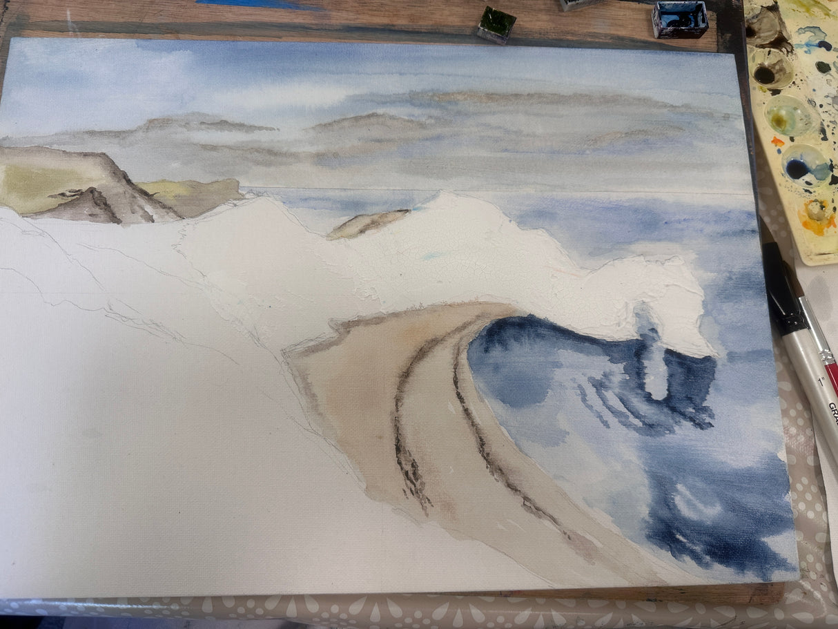 Painting in Progress - Iconic Durdle Door arch captured in watercolor art. Hand-painted watercolor of Dorset’s famous coastline.