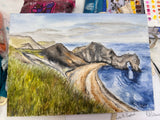 Stunning watercolor seascape of Durdle Door in Dorset. Original watercolor artwork of the Jurassic Coast.