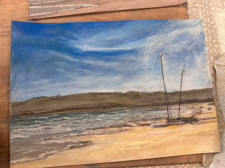 ‘Sandbanks Beach’ by Kate Shephard—an original pastel painting of the famous Dorset shoreline.