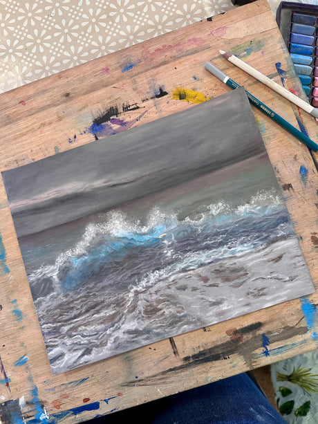 A mesmerising sea-inspired artwork in soft pastel. The perfect ocean-inspired painting for coastal home decor.