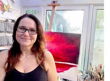 Moody seascape with red, blue and yellow tones by artist Kate Shephard