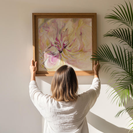 ‘In the Quiet Light’ - Vibrant abstract wall art print in pink and peach.