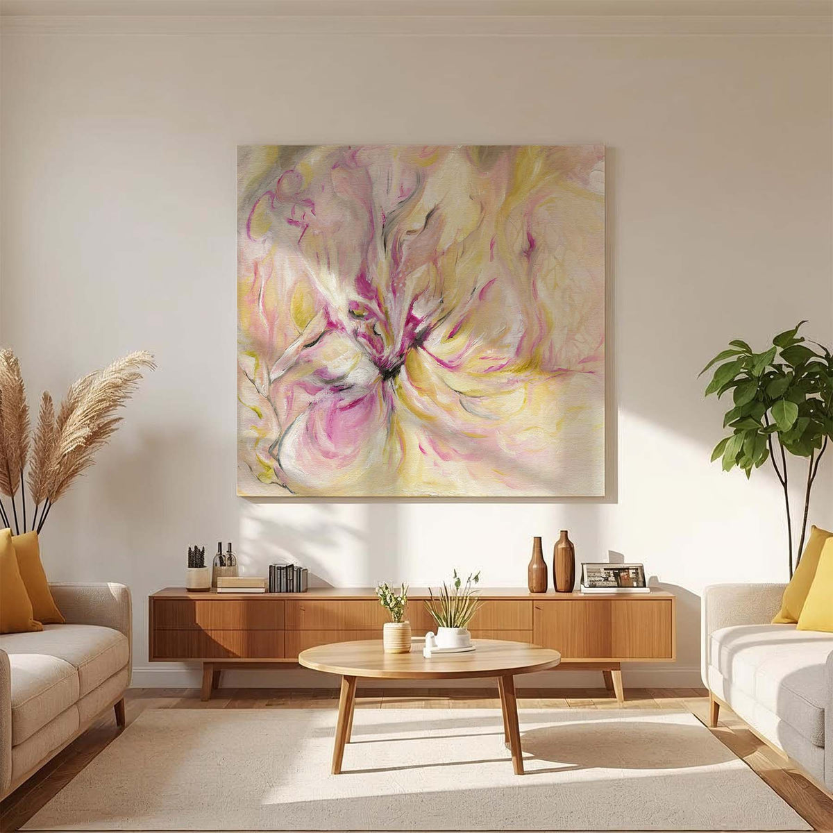 ‘In the Quiet Light’ - Vibrant oil painting print with lime and umber accents.