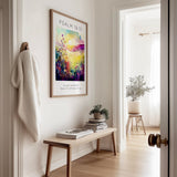 Bible verse wall art with pink and yellow flower meadow and Psalm 16:11 quote on the fullness of joy in God’s presence.