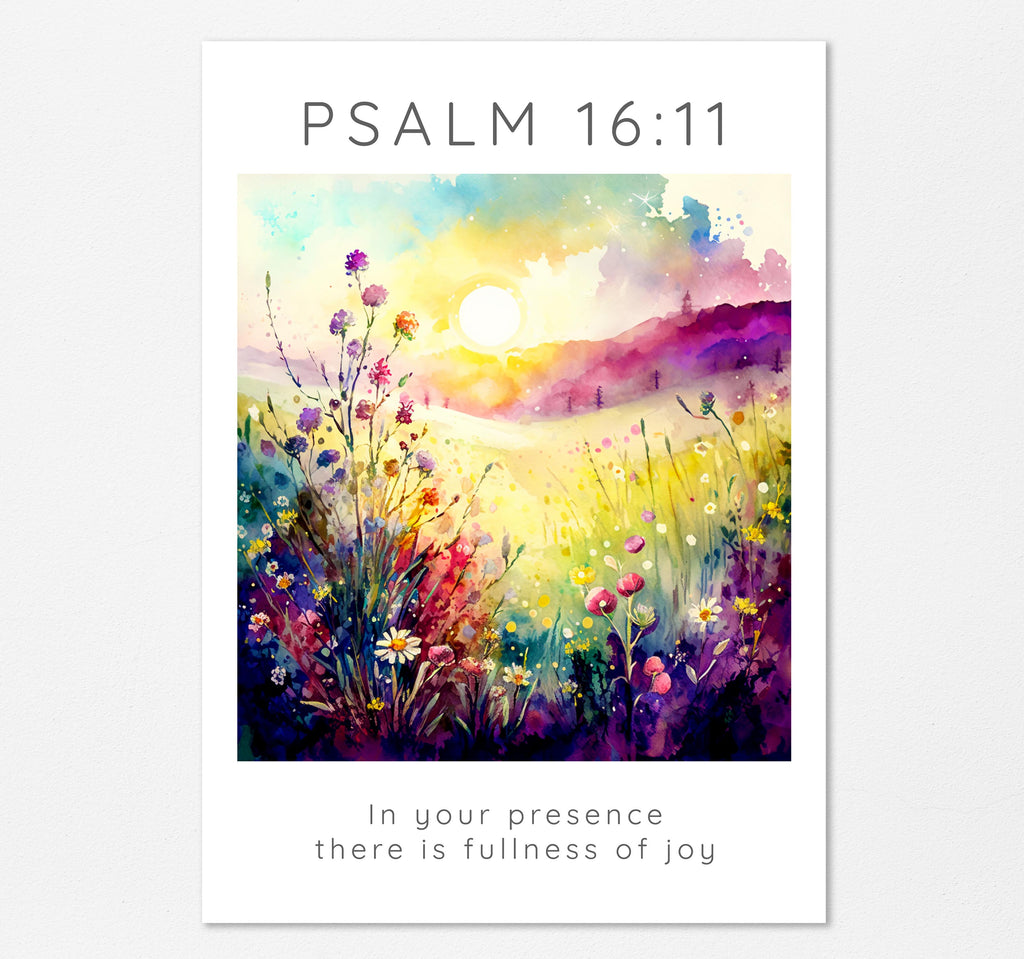 Joyful atmosphere with Bible verse wall print, Inspirational floral wall art for happiness, Divine presence joy scripture home decor