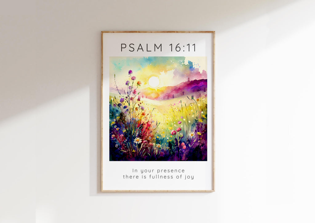 Psalm 16 11 Wall Art, In Your Presence There Is Fullness Of Joy Print, Psalm 16:11 joy-themed floral wall art, colorful Psalm 16:11