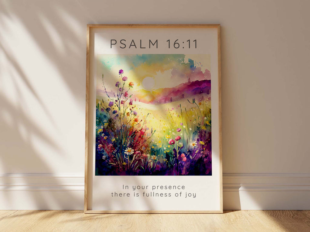 Psalm 16 11 Wall Art, In Your Presence There Is Fullness Of Joy Print, Psalm 16:11 joy-themed floral wall art, colorful Psalm 16:11