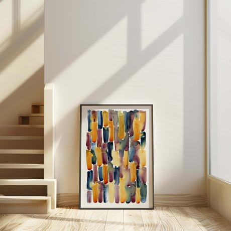 'First Light' - Watercolour Abstract Art Print – Indigo, Rust, and Rose of Ultramarine – Modern Nature-Inspired Living Room Wall Art