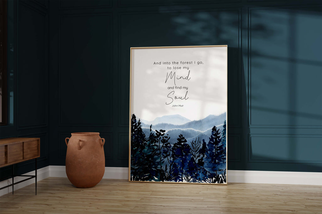 best gifts for outdoor lovers, wilderness wall art, Forest landscape wall art with John Muir quote, Nature lover's gift