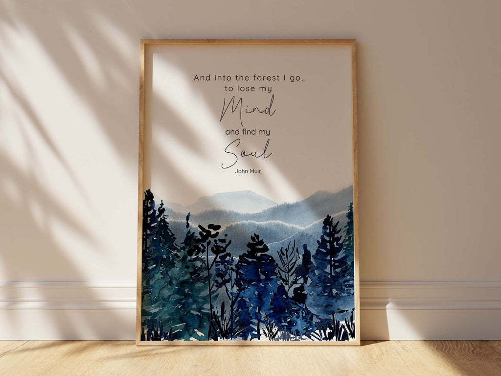 John Muir Trail quote print for cabin decor, Nature lover's gift with John Muir quote, Watercolour forest art print