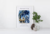 Nativity artwork with Isaiah scripture, suitable for Christian holiday decor.