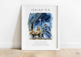 Christmas-themed Bible verse art with the holy family, a perfect religious gift.