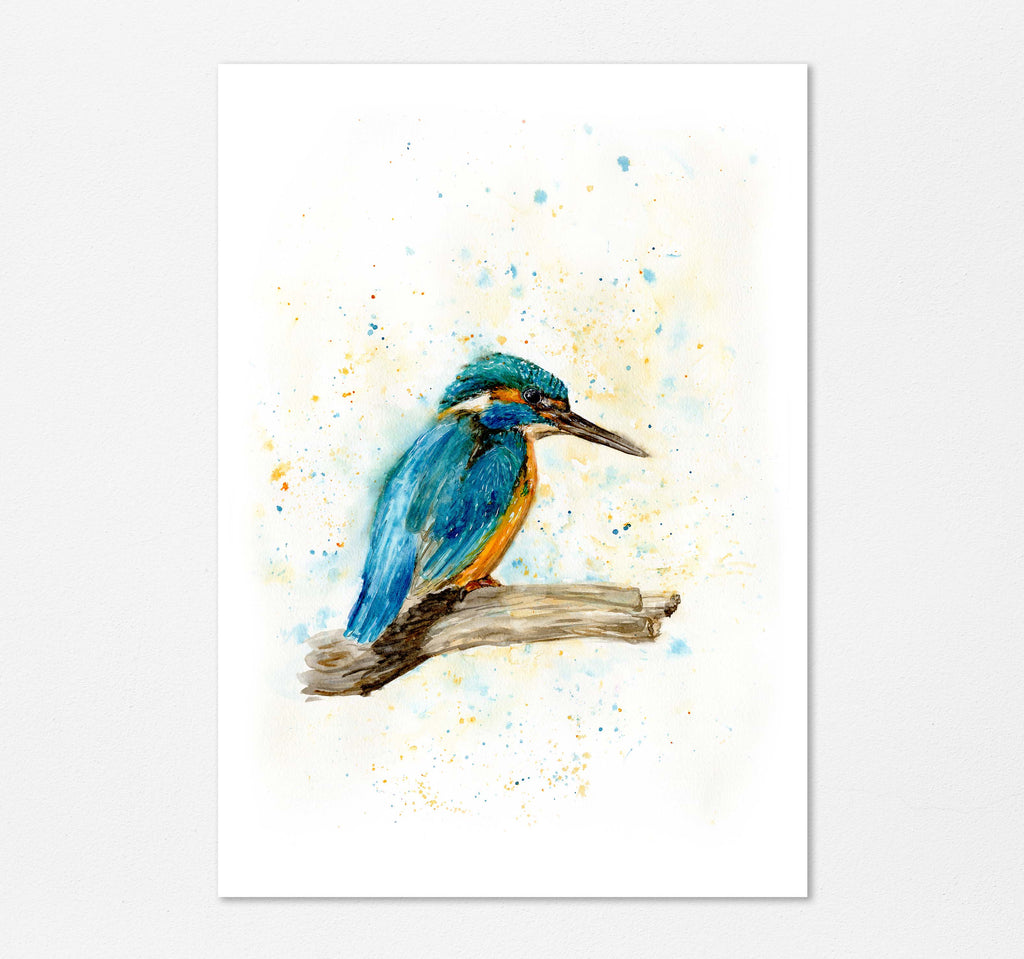 Kingfisher Watercolour Print, Abstract Art Colourful Bird Artwork, Vibrant kingfisher watercolour bird art print