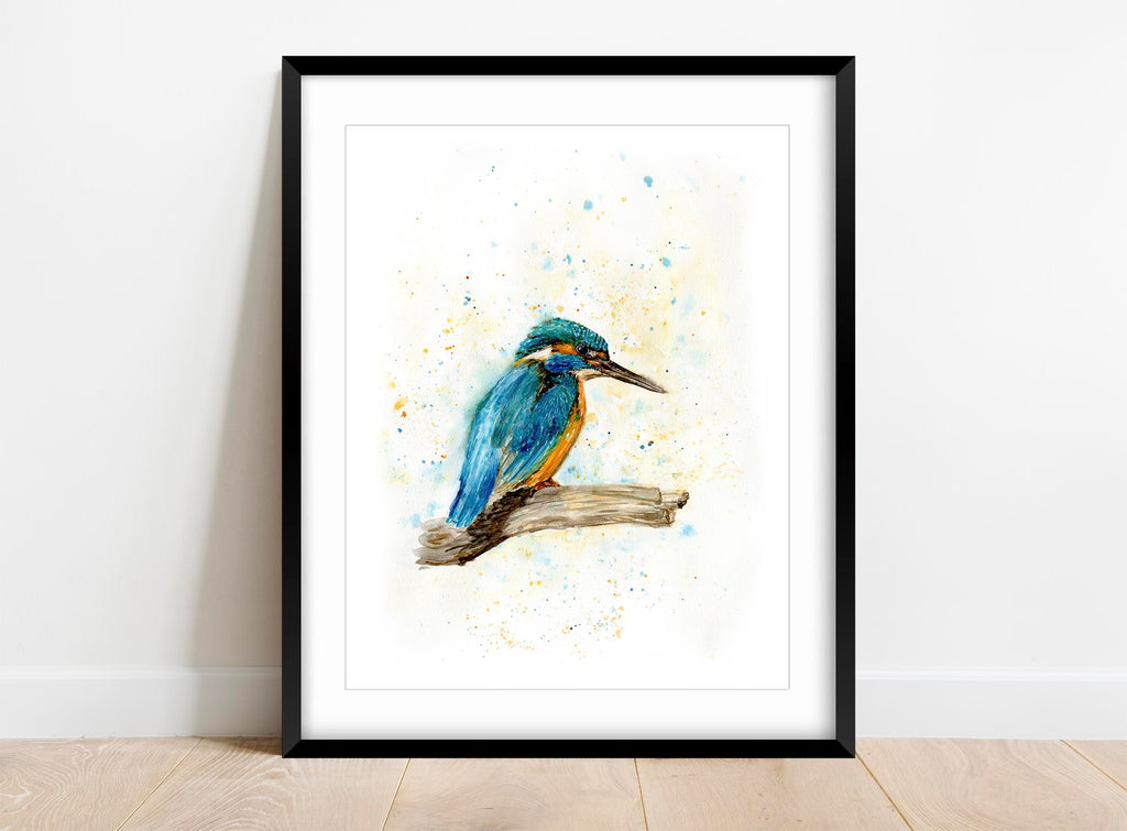 Charming kingfisher bird decor print for living room, Expressive kingfisher bird watercolour painting print, bird print