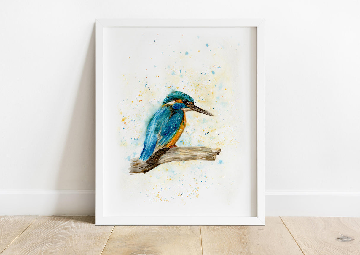 Nature-inspired kingfisher bird artwork for home, British kingfisher bird watercolour painting, bird watercolour print