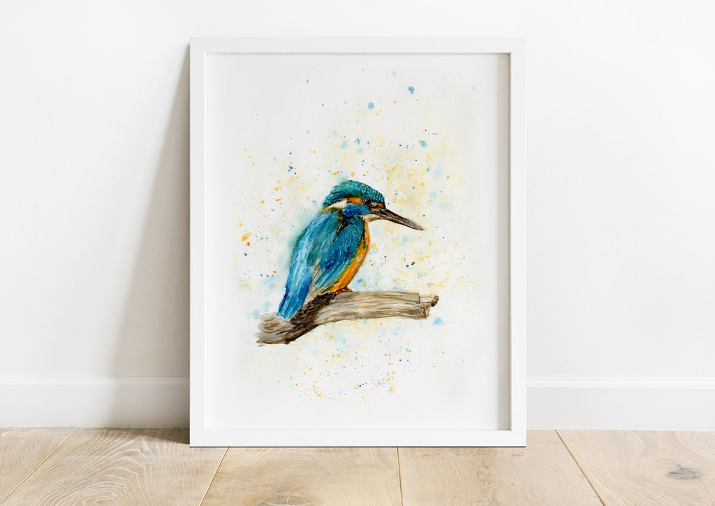 Nature-inspired kingfisher bird artwork for home, British kingfisher bird watercolour painting, bird watercolour print