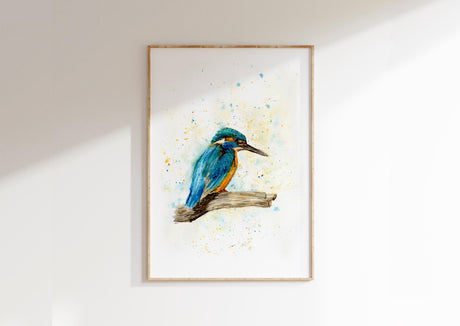 Kingfisher Watercolour Print, Abstract Art Colourful Bird Artwork, Vibrant kingfisher watercolour bird art print