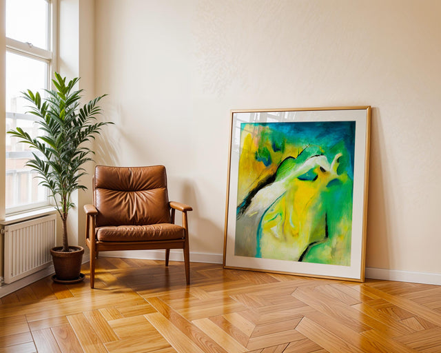 Modern abstract painting with vibrant colours.