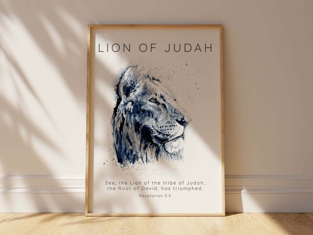 Revelation 5:5 Lion of Judah Watercolour Portrait Print, Inspirational Biblical Art: Lion of Judah Triumph Quote Print