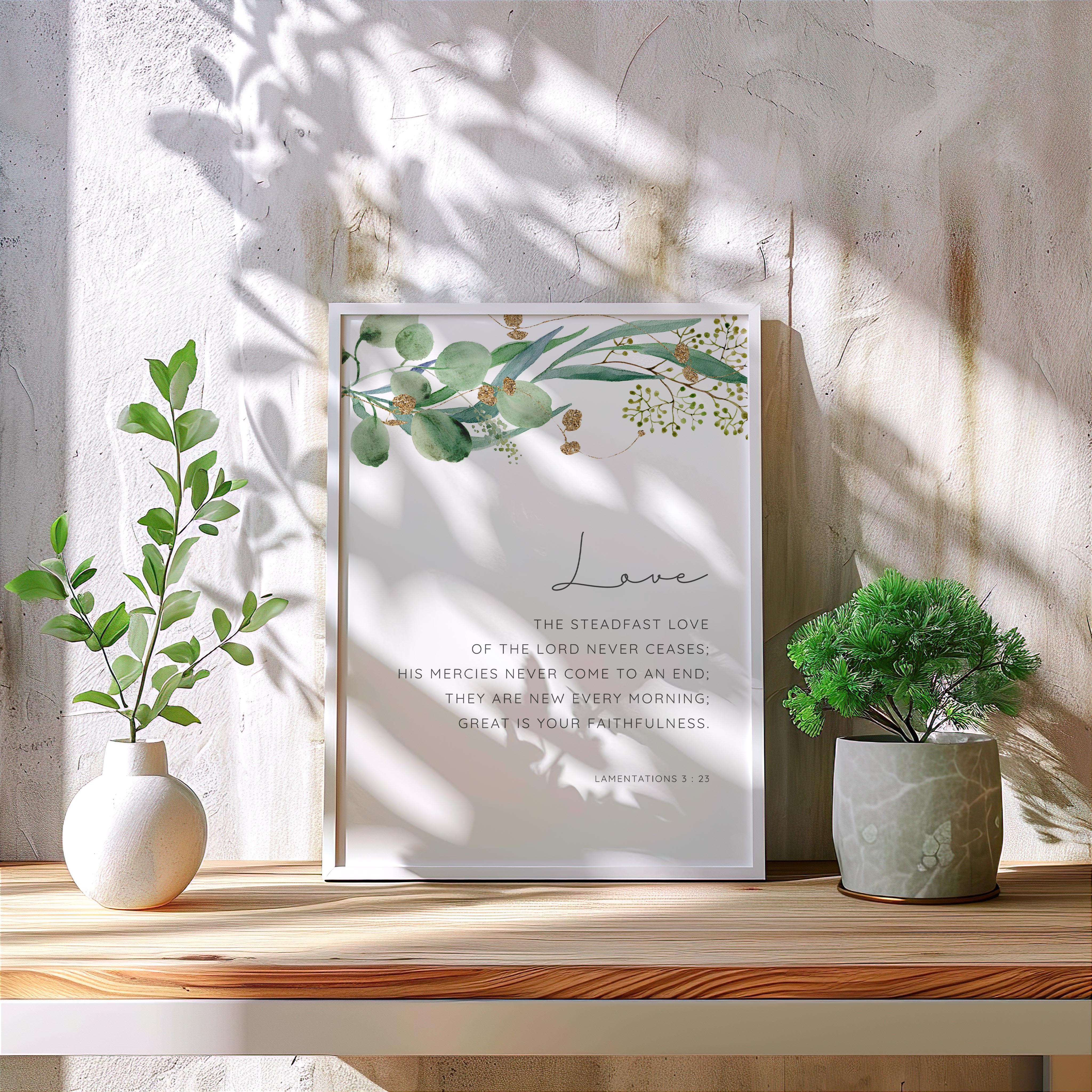 PHAMTE Wandbild „His Mercies Are New Every Morning“ – Bibelvers Lamentations 3:23, Gerahmt, 27,9x35,6 Cm