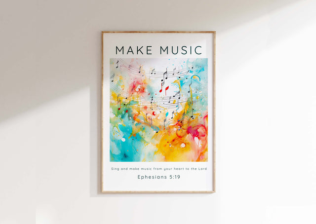 Sing And Make Music Wall Art Ephesians 5 Modern Christian Home Decor, Modern Christian wall art with Ephesians 5:19 verse