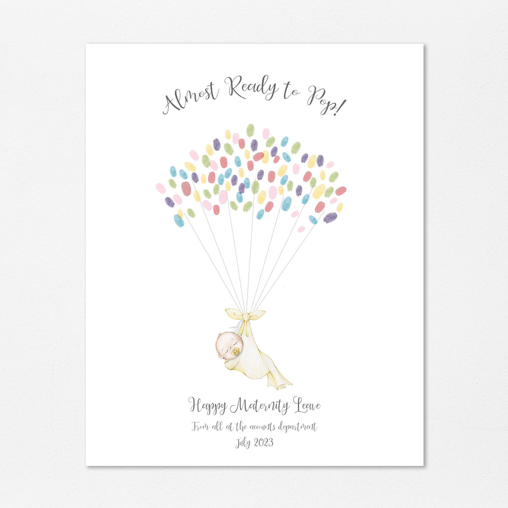 Personalized keepsake for coworker's maternity leave with fingerprint balloonsm, Unique office gift idea: Swaddled baby print