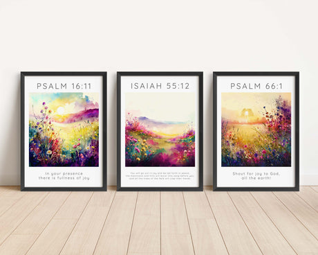 Elegant designed Christian wall decor with verses, Flower meadow scripture prints in various sizes