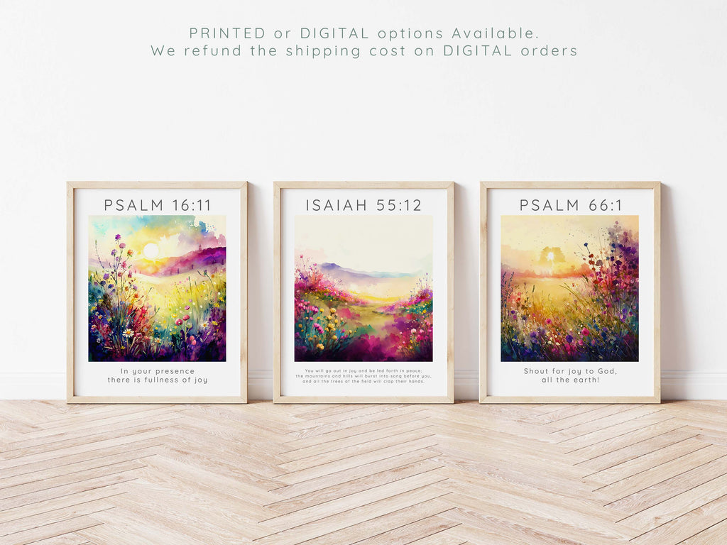 Uplifting Bible verses in a beautiful floral setting, Serene home ambiance with Psalm-inspired wall art